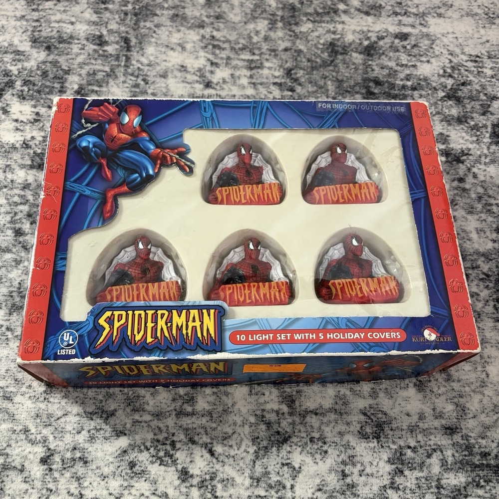 Vintage Marvel Spiderman Kurt Adler 10 Holiday Light Set Christmas 2003‎ Tested